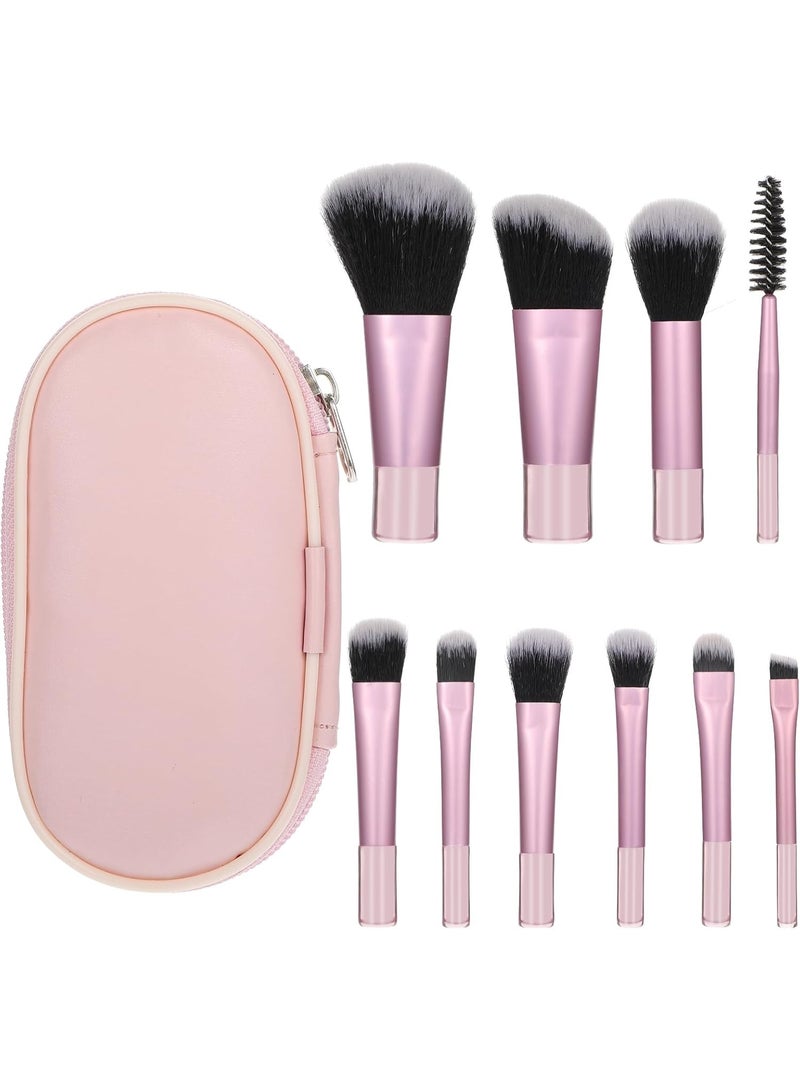 10 PCS Mini Travel Makeup Brushes Set, Pink Portable Full Complete Function Cosmetic Kit with Brush - Image 1